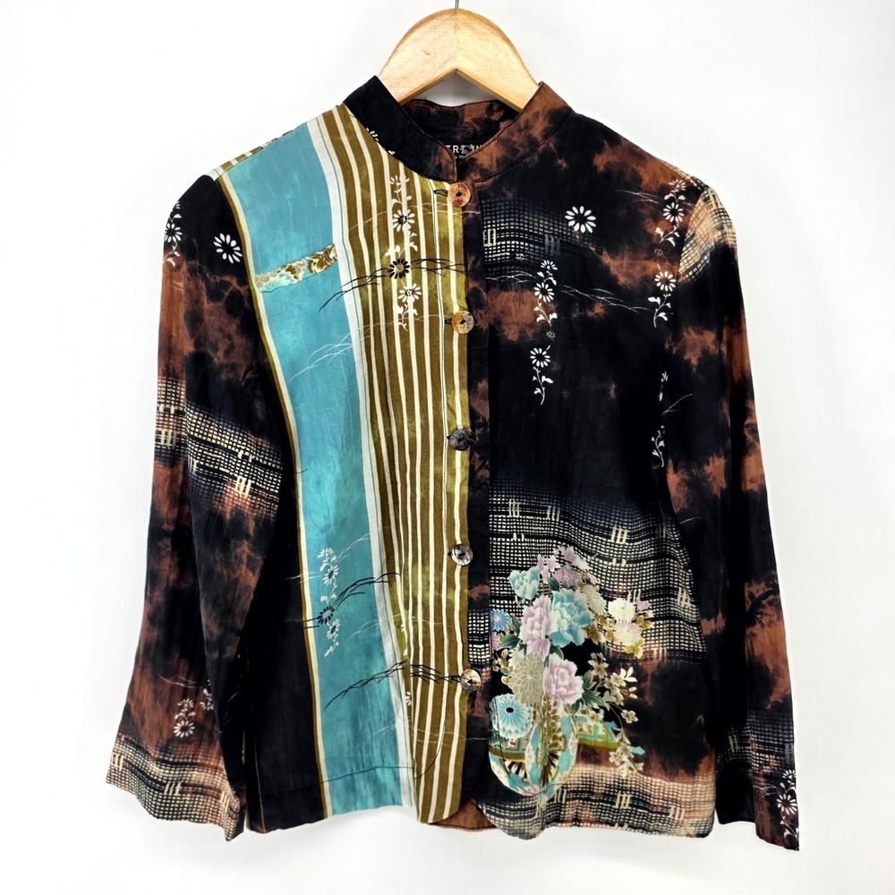 Citron Santa Monica Jacket Womens Small Multicolor Silk Blend Floral Patchwork